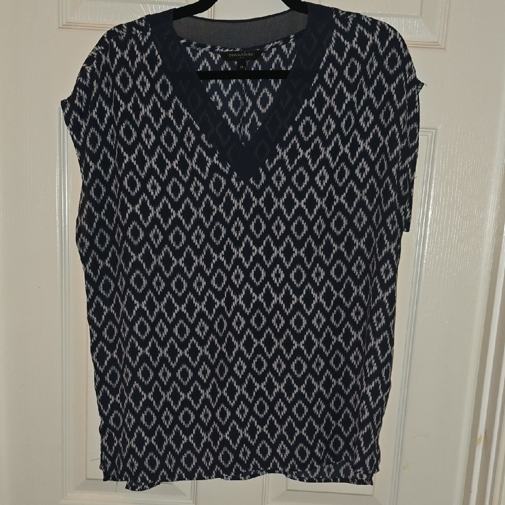Banana Republic Navy and White Diamond Print Blouse